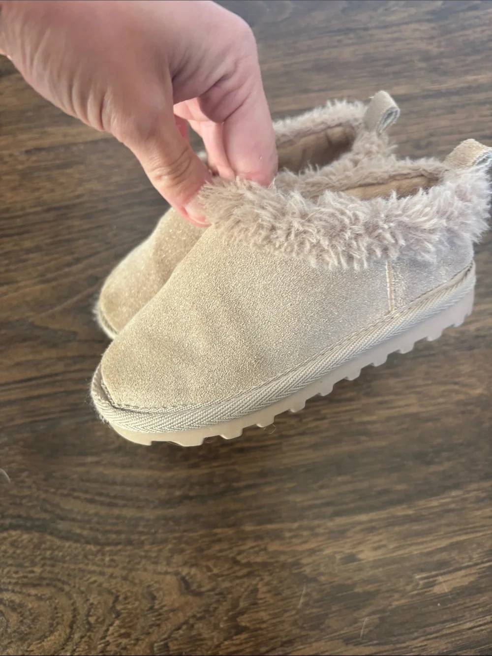 Kids Cozy Faux-Sherpa Slip-On Shoes - Tan